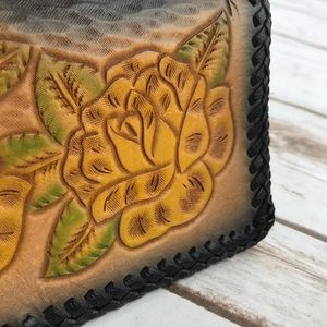 Vintage Hand Tooled Leather Rose Checkbook Cover